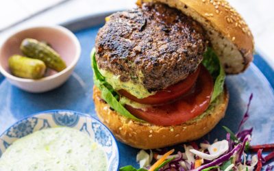 Spiced Homemade Burger Patty with Creamy Yoghurt Sauce