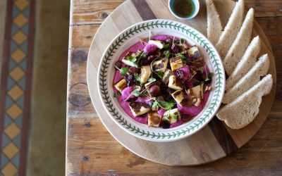 Hot Honey Halloumi with Roasted Grapes, Toasted Walnuts & Creamy Beetroot Yoghurt